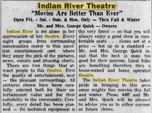 Indian River Theatre - Sept 14 1954